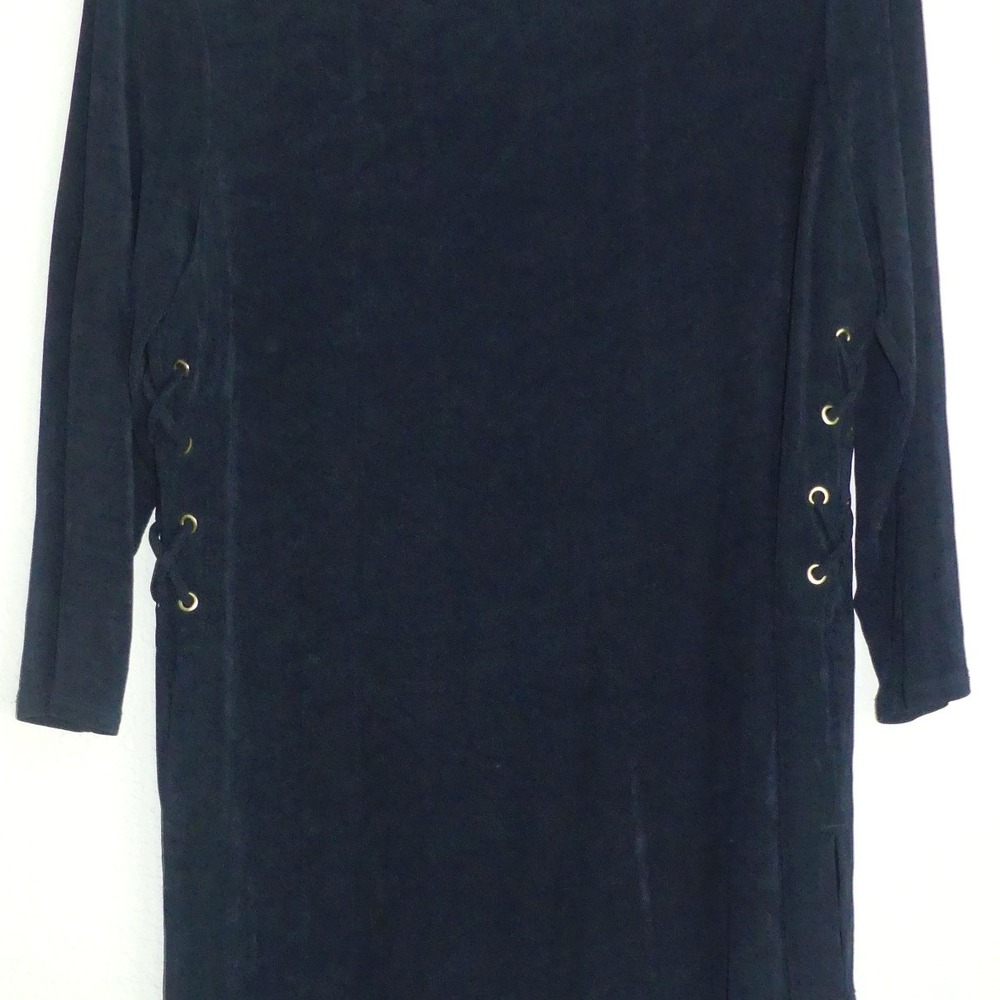 Chicos Travelers Navy Blue Asymmetrical Nautical Lace Tunic Top Sz 1 Medium - Picture 2 of 8